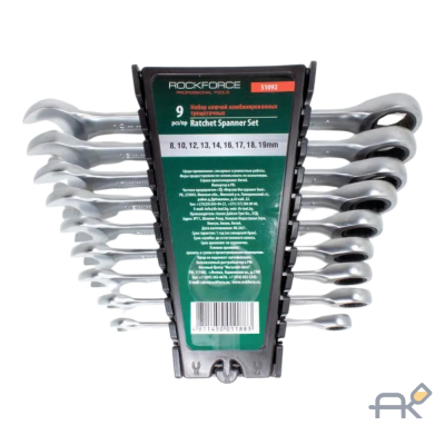 Набор ключей комбинированных трещоточных. 9пр. (8.10.12.13.14.16.17.18.19мм) в пластиковом держателе (RF-51092)